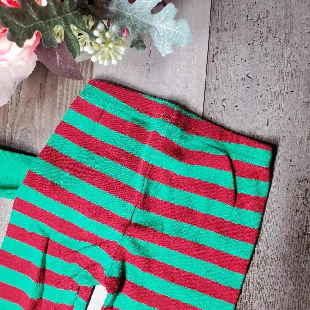 Gymboree Size 2t Matching Elf Pajama Set Red & Green Striped Christmas PJs EUC